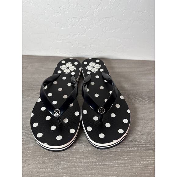 KATE SPADE NEW YORK Flyaway Polka Dot Flip Flops SANDAL Size 6 Black Cream NEW - Picture 3 of 7